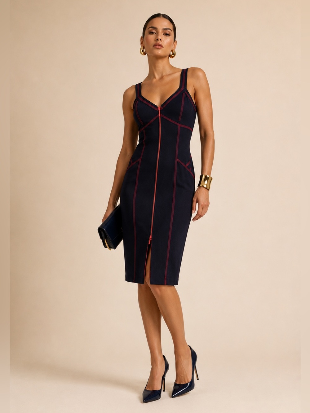 Joseph Ribkoff Futuristic Bodycon Zip Dress Contrast Stitch Statement Pockets 6 - Picture 14 of 15